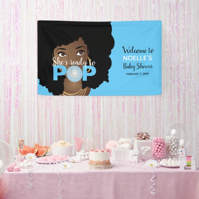 Black Woman, Ready to Pop, Bubblegum, Blue Banner (Party)