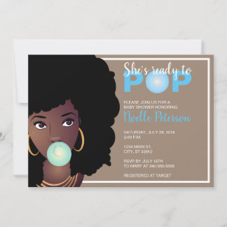 Black Woman, Ready to Pop, Bubblegum, Blue Invitation