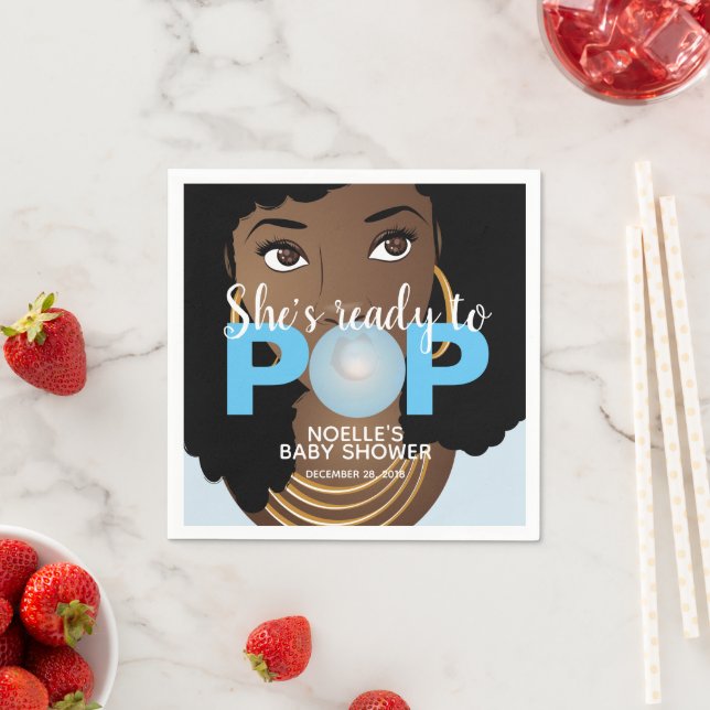 Black Woman, Ready to Pop, Bubblegum, Blue Napkin (Insitu)