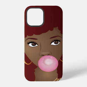 Black Woman, Red Afro, Popping Pink Bubblegum iPhone 12 Case