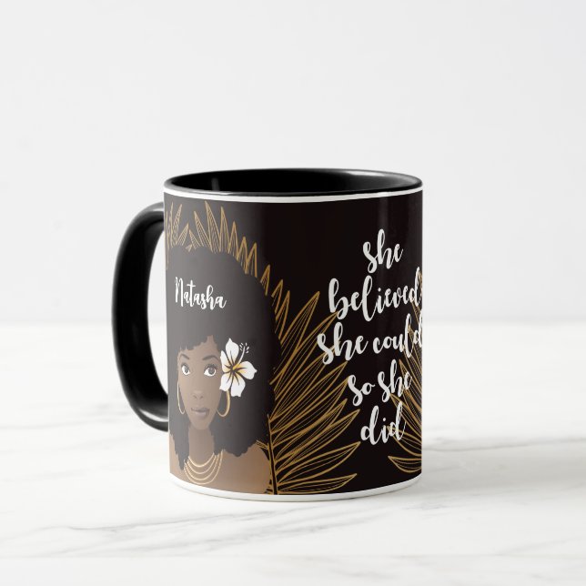 Black Woman, She Believed She Could, Gold & Black  Mug (Front Left)