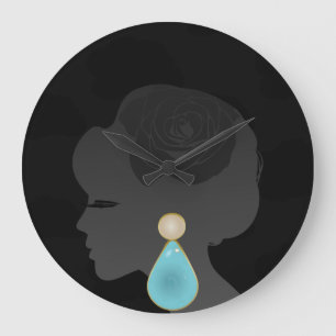 Black Woman Silhouette Dark Glamour Large Clock