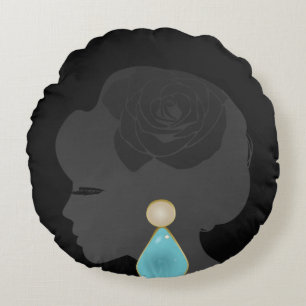 Black Woman Silhouette Dark Glamour Round Cushion