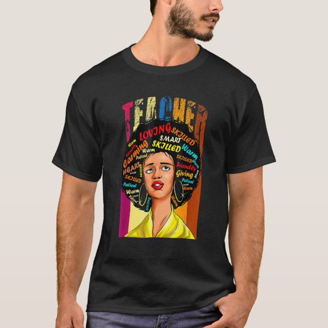 Black Woman Teacher Afro Retro Black History Month T-Shirt (Front)