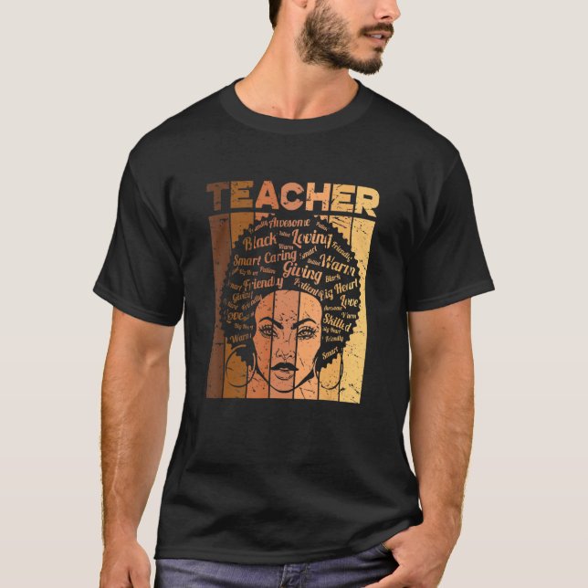Black Woman Teacher Afro Retro Black History Month T-Shirt (Front)