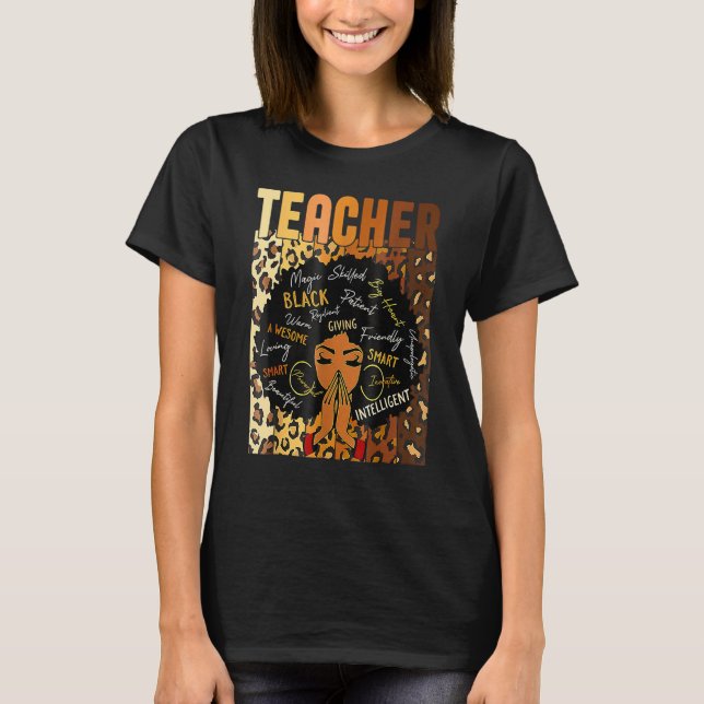 Black Woman Teacher Afro Retro Matching Black Hist T-Shirt (Front)