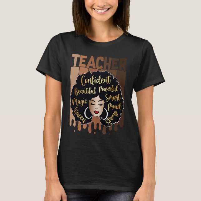 Black Woman Teacher Afro Smart African American Lo T-Shirt (Front)