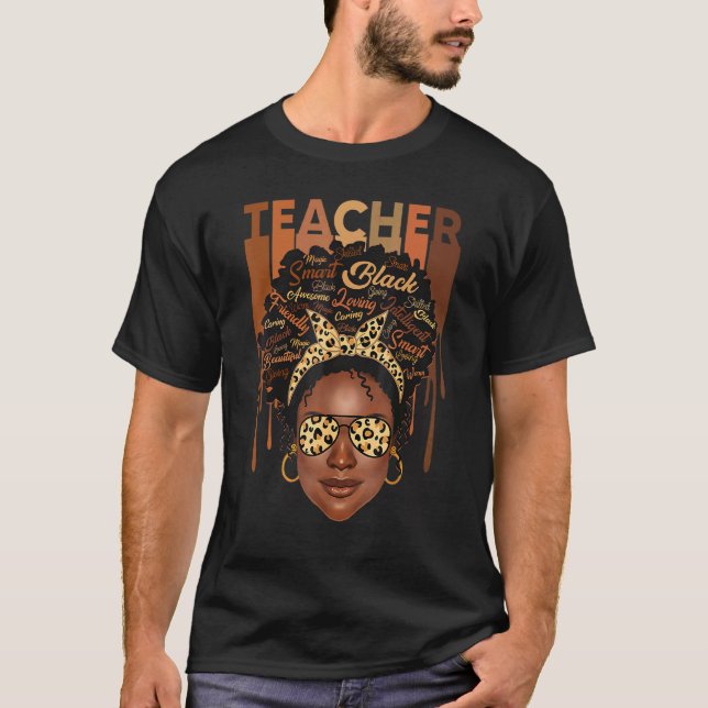 Black Woman Teacher Afro Smart African American Lo T-Shirt (Front)