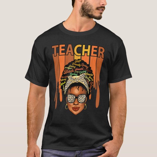 Black Woman Teacher Afro Smart African American Lo T-Shirt (Front)