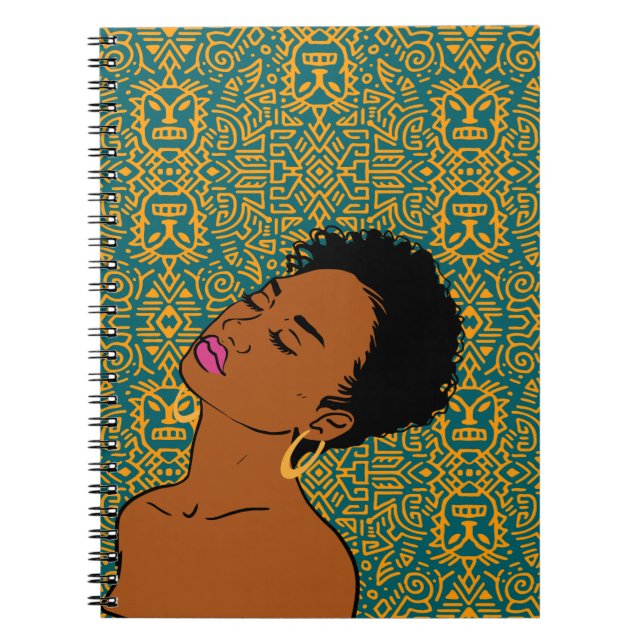 Black Woman Tribal Pattern Notebook (Front)