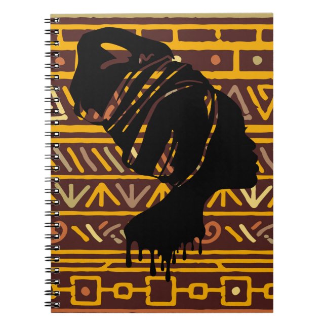 Black Woman Tribal Pattern Notebook (Front)