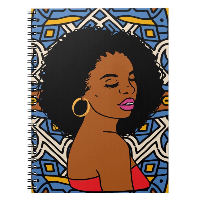 Black Woman Tribal Pattern Notebook (Front)
