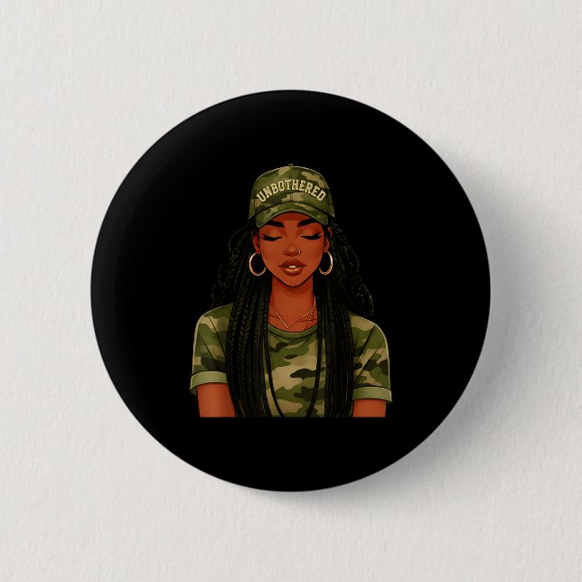 Black Woman Unbothered Locs Camo Girl Women Loc'd  6 Cm Round Badge (Front)