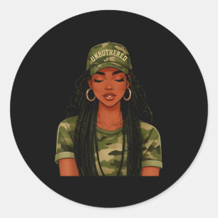 Black Woman Unbothered Locs Camo Girl Women Loc'd Classic Round Sticker