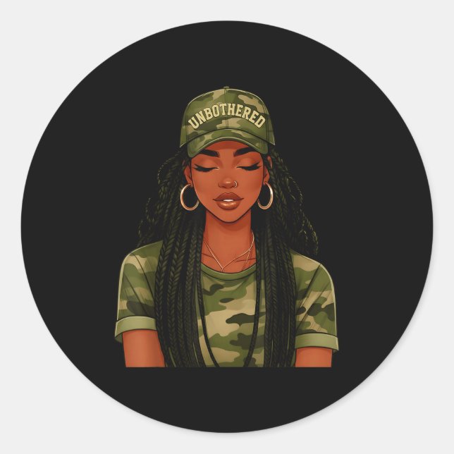 Black Woman Unbothered Locs Camo Girl Women Loc'd  Classic Round Sticker (Front)