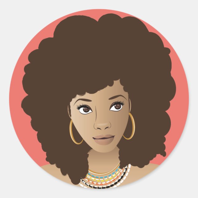 Black Woman w/Colourful Necklaces, Coral Classic Round Sticker (Front)