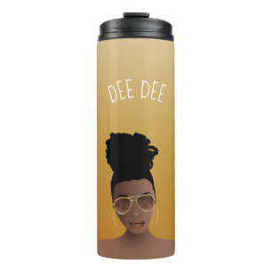 Black Woman w/Gold Shades & High Bun, Yellow Gold Thermal Tumbler