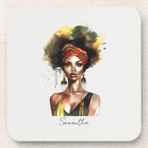 Black Woman Wearing Ethnic Headwrap Coaster