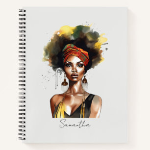 Black Woman Wearing Ethnic Headwrap Notebook