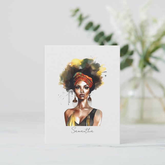 Black Woman Wearing Ethnic Headwrap Postcard (Standing Front)