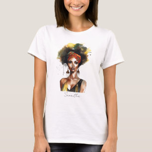 Black Woman Wearing Ethnic Headwrap T-Shirt