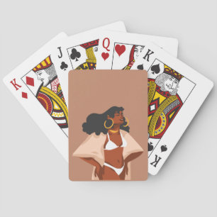 Black Woman, White Bikini, Beach Ready Playing Cards