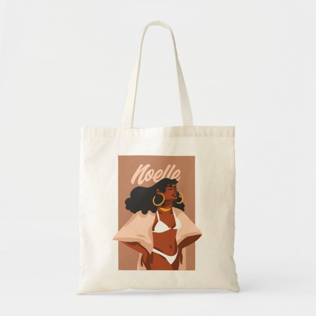 Black Woman, White Bikini, Beach Vacation Tote Bag (Front)