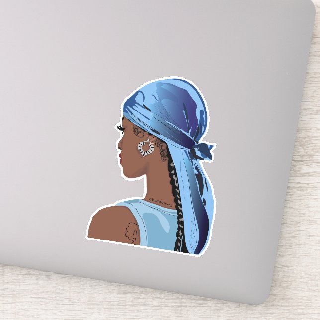 Black woman with a colourful durag artwork (Detail)