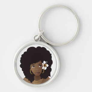 Black Woman With a Flower in Her Natural Hair Key Ring