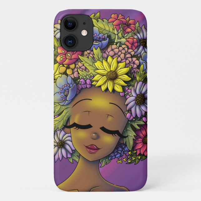 Black Woman with a Flowery Afro Case-Mate iPhone Case (Back)
