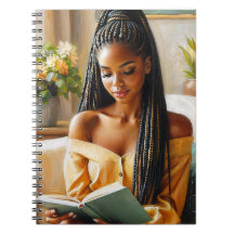 Black Woman With Braids Reading Art Notebook