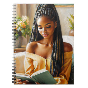 Black Woman With Braids Reading Art Notebook