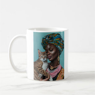 Black Woman With Cat Coffee Mug