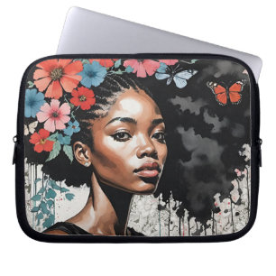 Black Woman with Flowers in Her Hair Laptop Sleeve