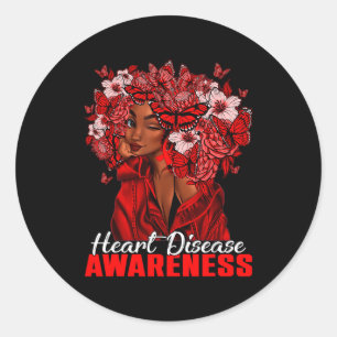 Black Woman With Red Ribbons Butterflies Hair Hear Classic Round Sticker