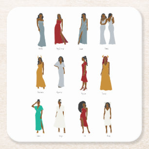 Black Woman Zodiac Astrology  Square Paper Coaster