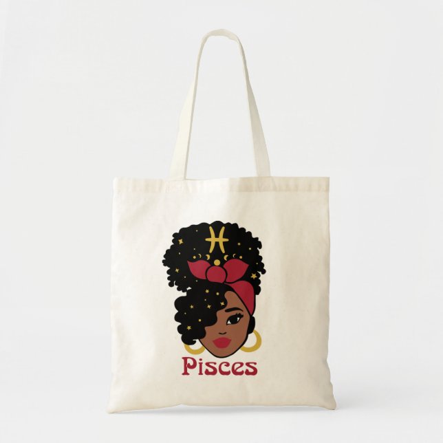 Black Woman Zodiac Pisces Tote Bag (Front)