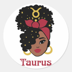 Black Woman Zodiac Taurus Classic Round Sticker