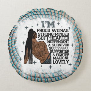 black women affirmations melanin queen sista quote round cushion