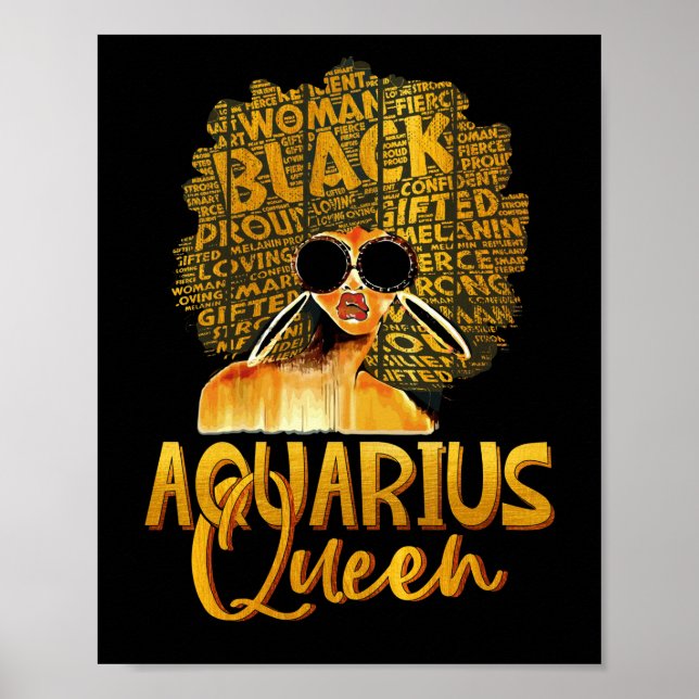 Black Women Afro Hair Art AQUARIUS Queen February Poster (Front)