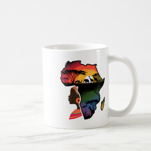 Black Women Afro Map Safari Animals African Americ Coffee Mug