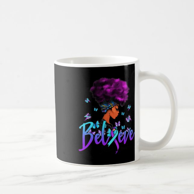 Black Women Believe Purple And Teal Ribbon Suicide Coffee Mug (Right)