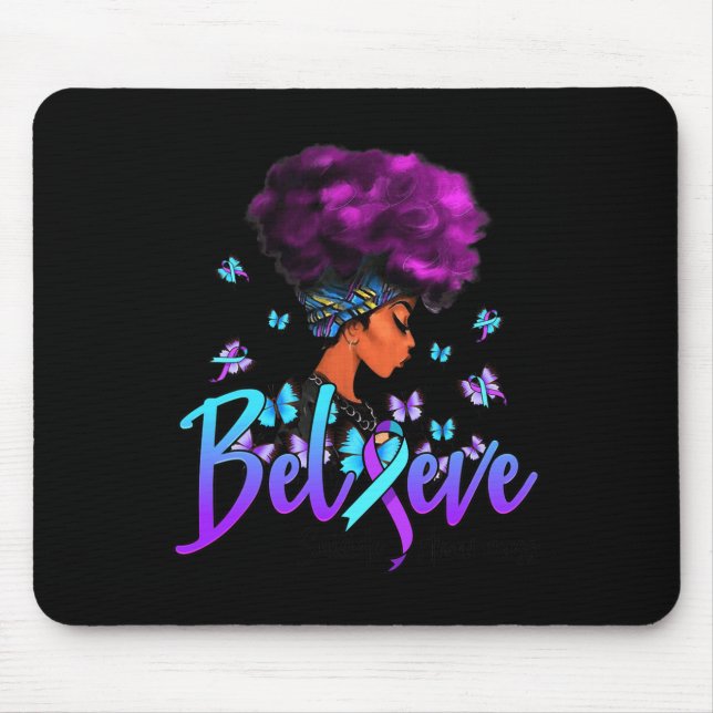 Black Women Believe Purple And Teal Ribbon Suicide Mouse Pad (Front)
