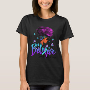 Black Women Believe Purple And Teal Ribbon Suicide T-Shirt
