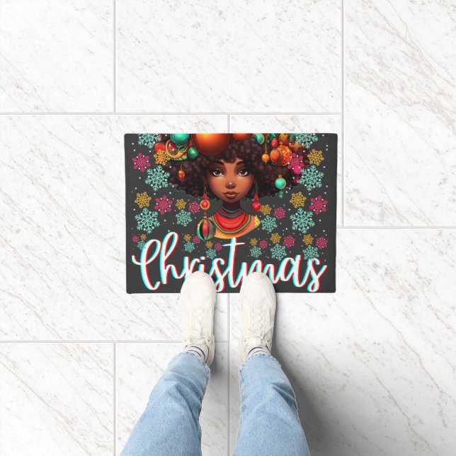 Black women Christmas melanin sista Xmas Sistas Doormat (Indoor)