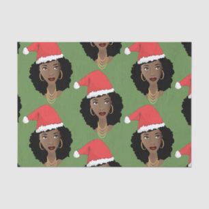 Black Women, Christmas Red Santa Hats, Green Tissue Paper
