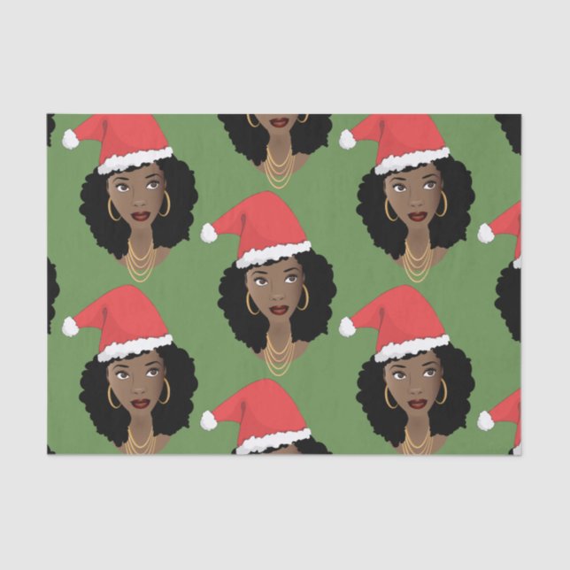 Black Women, Christmas Red Santa Hats, Green Tissue Paper (Front)