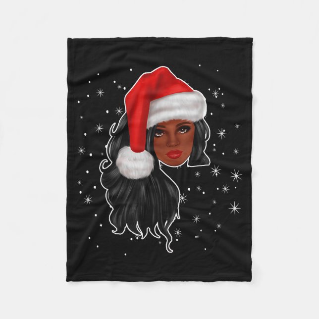 Black Women Christmas Santa Claus Afro American Fu Fleece Blanket (Front)