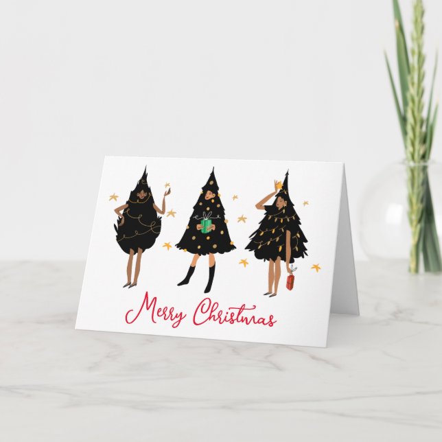 Black Women Dressed in Black Christmas Tree Party Card (Front)