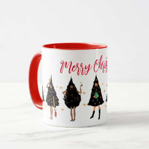 Black Women Dressed in Black Christmas Tree Party Mug